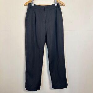 Black Pleated High Rise Straight Leg Trousers Minimalist Relaxed 4P Fit Pants